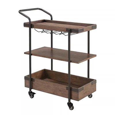 MOOWI Storage Shelf Industrial Vintage Style Wine Serving Bar Cart 3 Tier Home Rolling Rack with Wheels Mobile Kitchen Serving Cart, Wood Metal Serving Cart, Vintage Brown Storage Shelf Rack