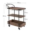 MOOWI Storage Shelf Industrial Vintage Style Wine Serving Bar Cart 3 Tier Home Rolling Rack with Wheels Mobile Kitchen Serving Cart, Wood Metal Serving Cart, Vintage Brown Storage Shelf Rack view 2