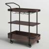 MOOWI Storage Shelf Industrial Vintage Style Wine Serving Bar Cart 3 Tier Home Rolling Rack with Wheels Mobile Kitchen Serving Cart, Wood Metal Serving Cart, Vintage Brown Storage Shelf Rack view 3