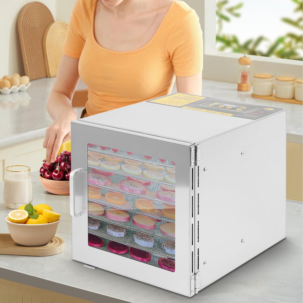 FAHKNS Food Dehydrator Machine, 8 Stainless Steel Trays, 700W Dehydrated Dryer, 190F Temperature Control, 24-Hour Timer, Dryer for dried meats, herbs, meats, beef, fruits and vegetables
