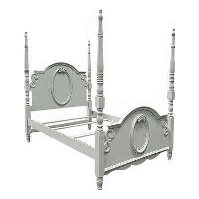 Acme Flora Transitional Floral Motifs Wooden Twin Bed with Poster in Gray