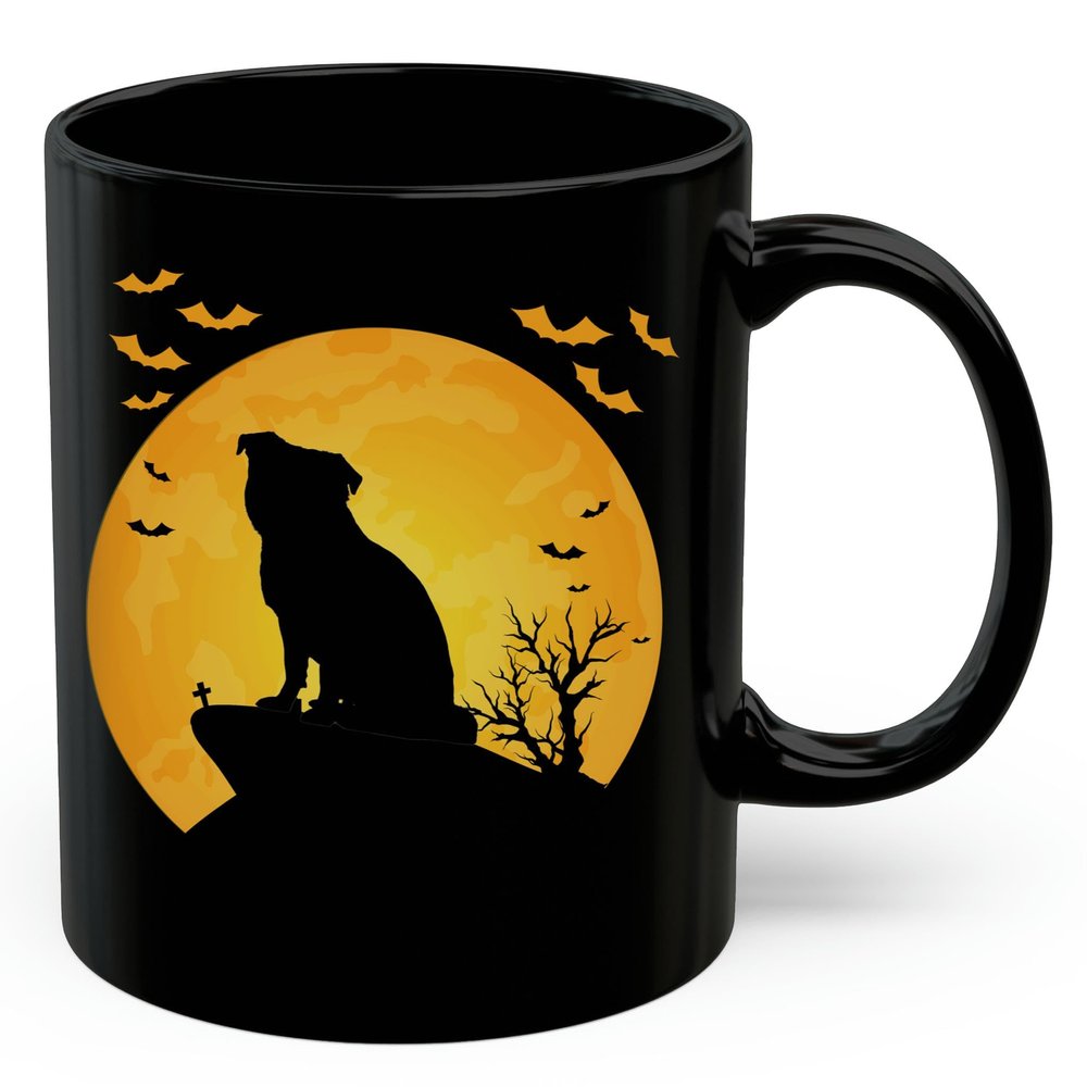 Lovesout Chug Dog Silhouette Halloween Moonlight Coffee Mug Black Ceramic 11oz Puppy Owner Gifts