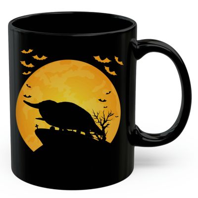 Duck Billed Platypus Silhouette Halloween Moonlight Coffee Mug Black Ceramic 11oz Wild Animal Lover Gifts