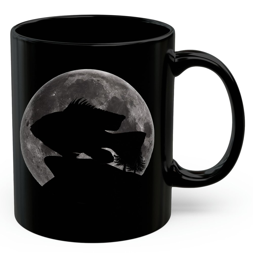 Lovesout Bolivian Ram Cichlid Silhouette Moon Night Coffee Mug Black Ceramic 11oz Pet Owner Gifts