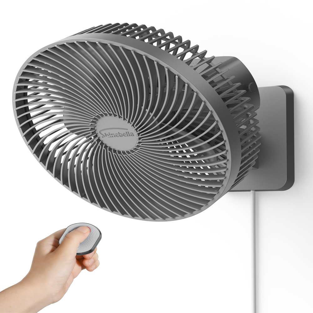 Shinebella 10-Inch Wall Mount Oscillating Fan with Remote and Timer, Small Bedroom RV Fan with 4-Speed, Quiet Operation,90Oscillation, Adjustable Tilt,5.92 ft Wire, for Cooling Bathroom Home Garage