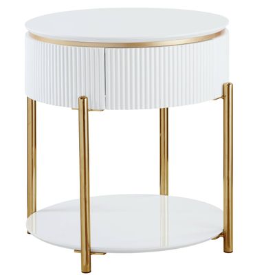 Acme Daveigh Contemporary Wooden/Metal End Table in White High Gloss and Gold