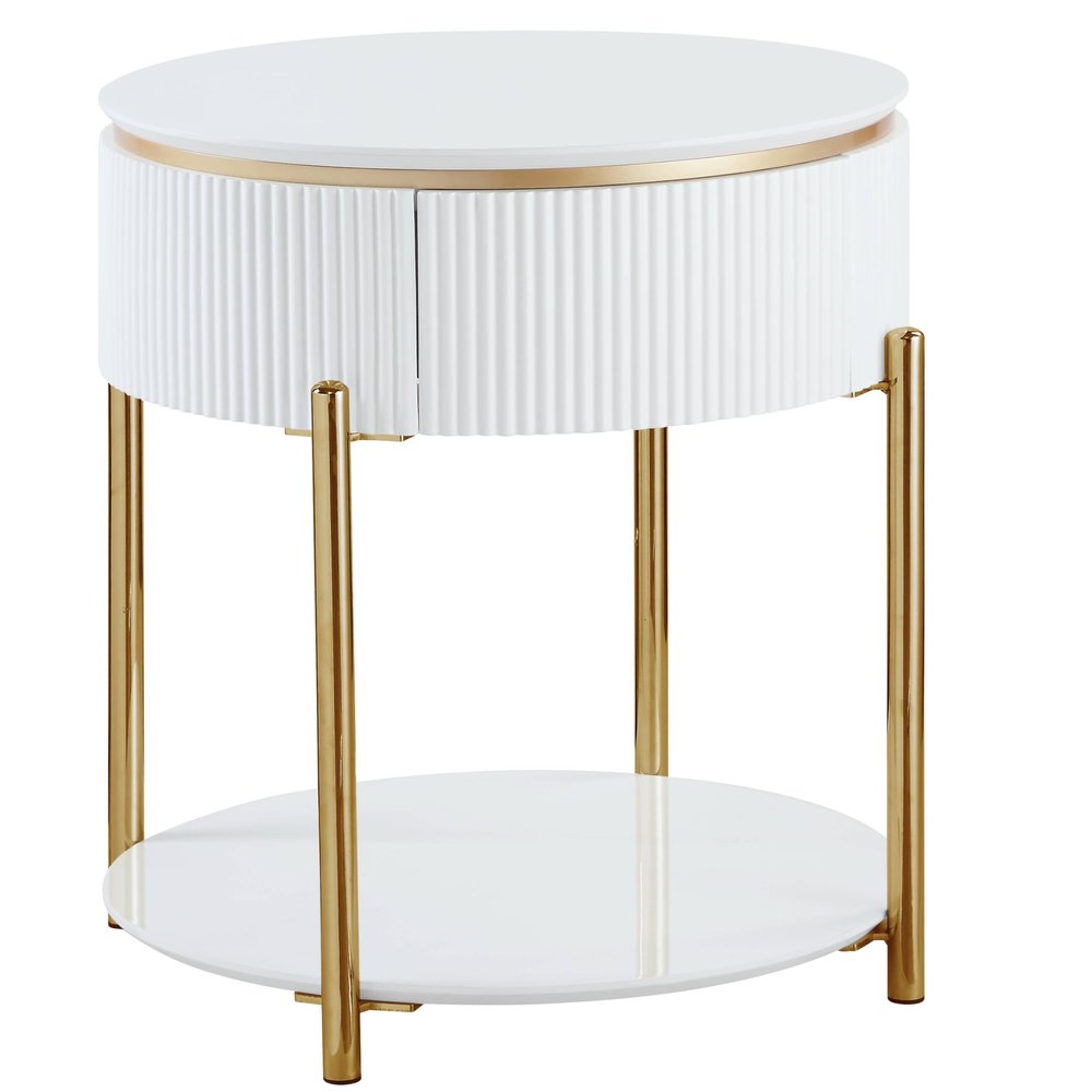 Acme Daveigh Contemporary Wooden/Metal End Table in White High Gloss and Gold