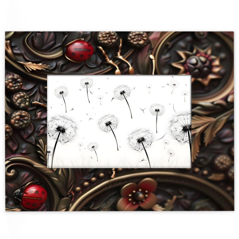 Mintoprints Vintage Ladybirds 4x6 Picture Frame, Red Ladybugs Wood Photo Frame for Table Top Display and Wall Mounting 4x6 Vertical Picture Frame