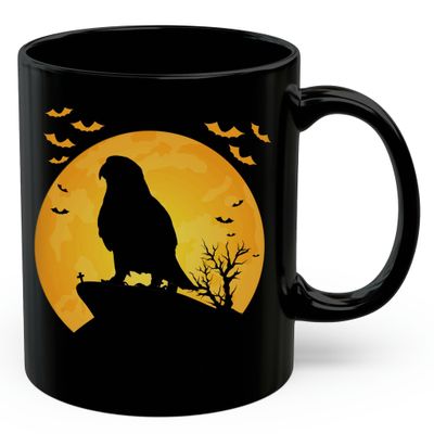 Rainbow Lorikeet Silhouette Halloween Moonlight Coffee Mug Black Ceramic 11oz Pet Owner Gifts
