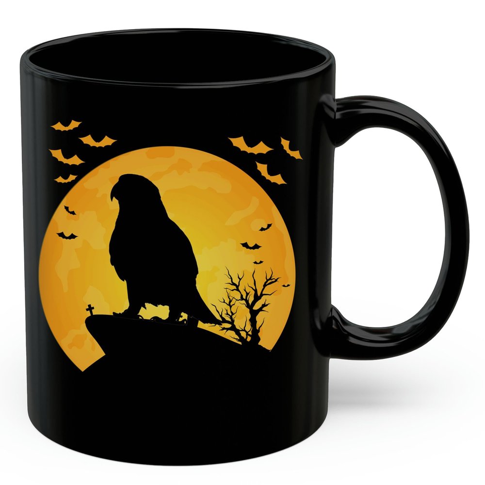 Rainbow Lorikeet Silhouette Halloween Moonlight Coffee Mug Black Ceramic 11oz Pet Owner Gifts