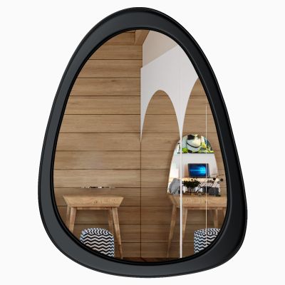 COOL2DAY Irregular Mirror,Asymmetrical Wood Wall Frame Abstract Assymetrical Decorative Mirror,Black Odd Shaped Mid Century Mirrors for Living Room Bedroom Entryway Bathroom Home Decor