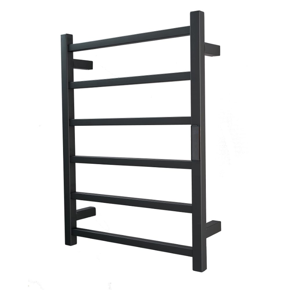 Towel Warmer/Electric Heated Towel Rail Radiator with Timer, Bathroom Black Towel Warmer Drying Rack with Removable Hooks, Wall Mounted Space Aluminum Heated Towel Rack,Plug in (Black Plug In)