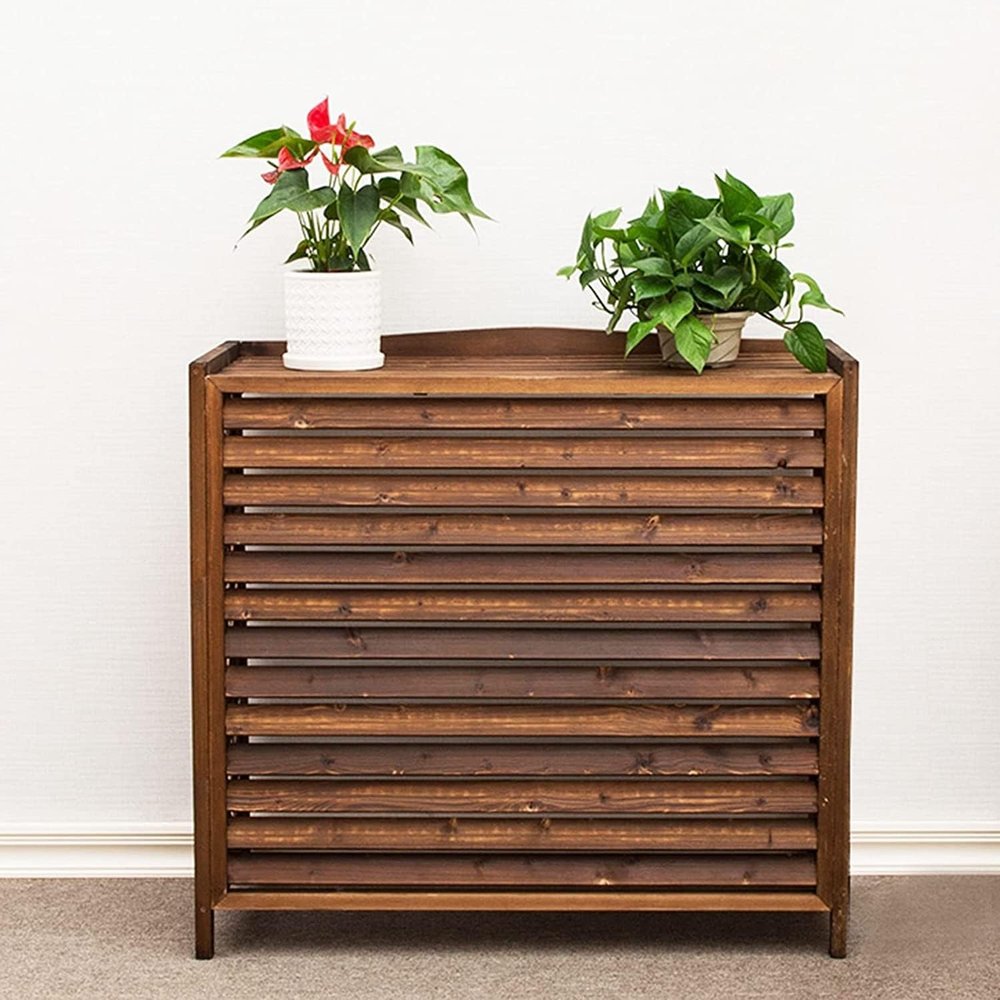 air conditioner fence for outside units Wooden Air Conditioner Cover Outdoor Radiator Cover Solid Wood Space Divider Trash Can Enclosure Hid Air Conditioner Rack Flower Stand ( Size : 85X35X75Cm/33.4