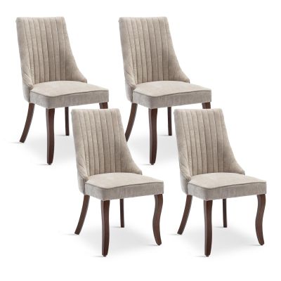 cinkehome Wingback Dining Chairs Set of 4, Uphostered Linen Fabric Dining Room Chairs with Solid Wood Legs, High Back Side Chairs for Home Kitchen Resturant Guest, Beige