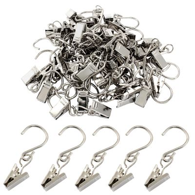 Hordion 50PCS Curtain Clips with S Hooks, Party String Light Hanging Clips 2.4 Inch Long, Stainless Steel Curtain Hanger Clamps for Art Craft Display Courtyards Decoration, Silver