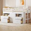 Merax Twin Size Loft Bed with 4 Drawers, Wood Twin Loft Bed Frame with Underneath Cabinet and Shelves, White view 1