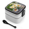 NONHAI Daisy Flowers Bento Box Adult Lunch Box Double Layer Insulated Bento Lunch Boxes with Spoon Stackable Salad Lunch Containers Versatile Leak-Proof Lunchbox for Adults 1000 Ml view 1