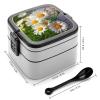 NONHAI Daisy Flowers Bento Box Adult Lunch Box Double Layer Insulated Bento Lunch Boxes with Spoon Stackable Salad Lunch Containers Versatile Leak-Proof Lunchbox for Adults 1000 Ml view 2