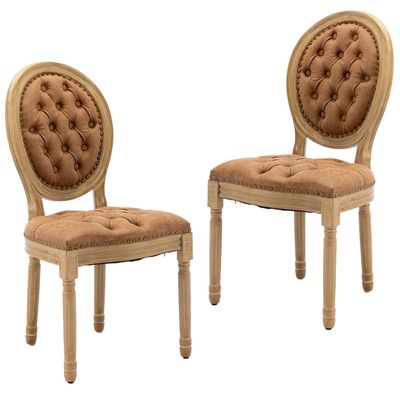 HMFULE French Country Dining Chairs Set of 2, Farmhouse Chair with Nailhead Trim and Solid Wood Legs, Vintage PU Leather Dining Chair for Kitchen Dining Room Living Room Restaurant Orange