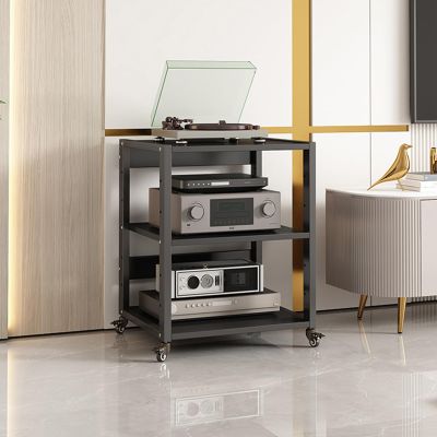 Movable Media Cabinet, 3/4-Tier Modern Audio Video Media Stand CD Rack TV Corner Shelf Stereo Component Cabinet with Height Adjustable Wooden Shelves for Home Office Theater, Black (Size : 3 Tier)