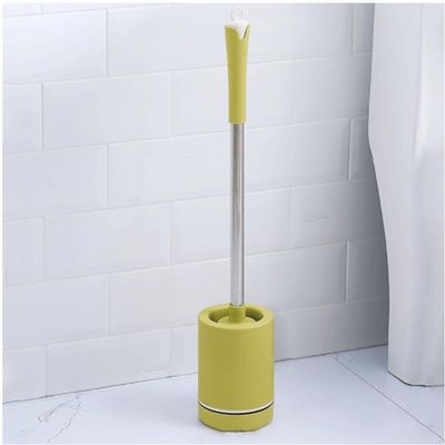 MUYRJLZX Silicone Toilet Brushes with Stainless Steel Handle Toilet Brush Wall-Mounted Floor-to-Ceiling Type Toilet Scrubber, Yellow