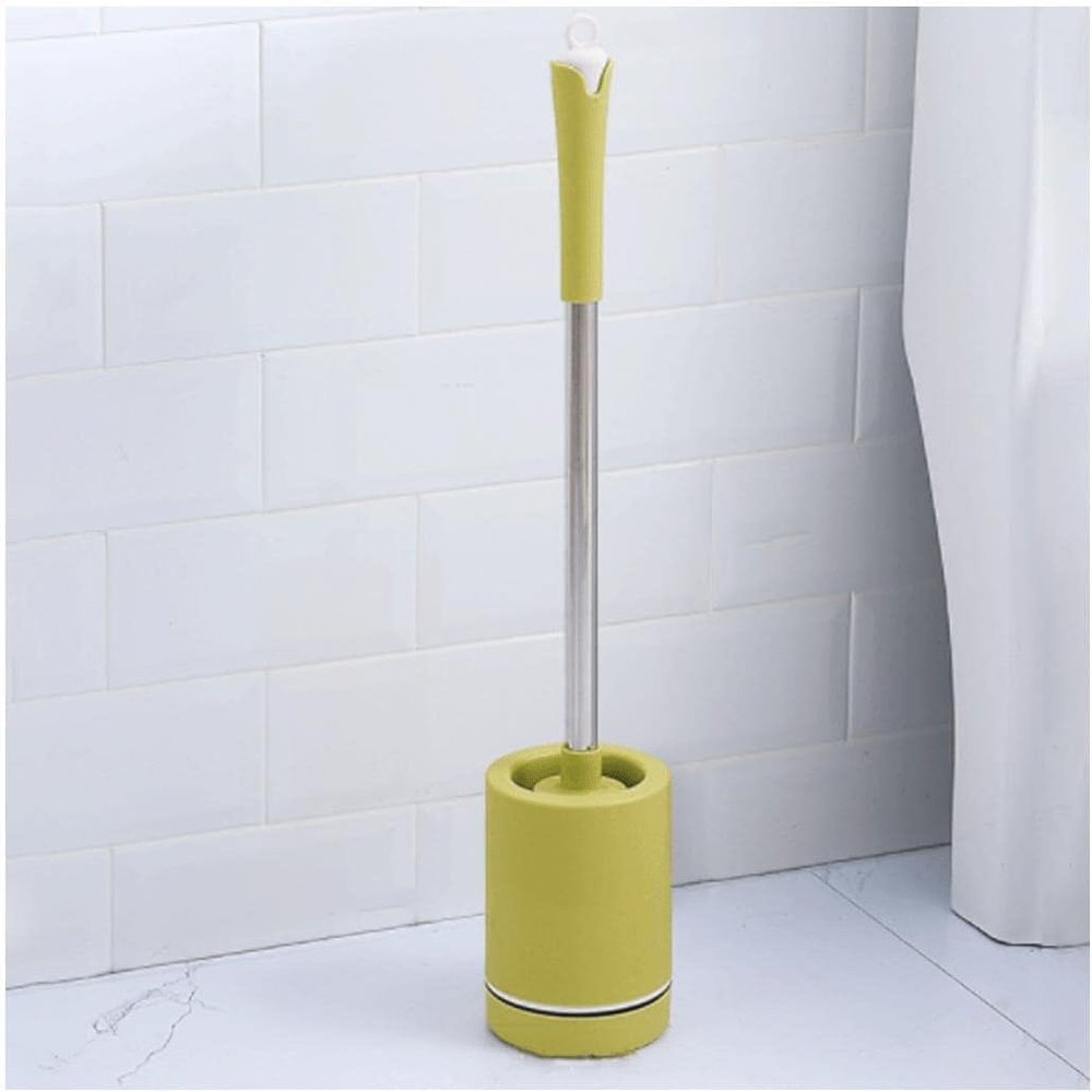 MUYRJLZX Silicone Toilet Brushes with Stainless Steel Handle Toilet Brush Wall-Mounted Floor-to-Ceiling Type Toilet Scrubber, Yellow