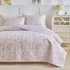 Joyreap 3 Pieces Cotton Quilt Set for Girls, Queen Size Purple n Pink Flowers Violet Floral Design, Cozy Lightweight Quilt Bedspread Bed Cover for All Season- 90x90 inches view 1