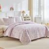 Joyreap 3 Pieces Cotton Quilt Set for Girls, Queen Size Purple n Pink Flowers Violet Floral Design, Cozy Lightweight Quilt Bedspread Bed Cover for All Season- 90x90 inches view 2