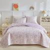 Joyreap 3 Pieces Cotton Quilt Set for Girls, Queen Size Purple n Pink Flowers Violet Floral Design, Cozy Lightweight Quilt Bedspread Bed Cover for All Season- 90x90 inches view 3