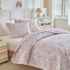 Joyreap 3 Pieces Cotton Quilt Set for Girls, Queen Size Purple n Pink Flowers Violet Floral Design, Cozy Lightweight Quilt Bedspread Bed Cover for All Season- 90x90 inches view 4