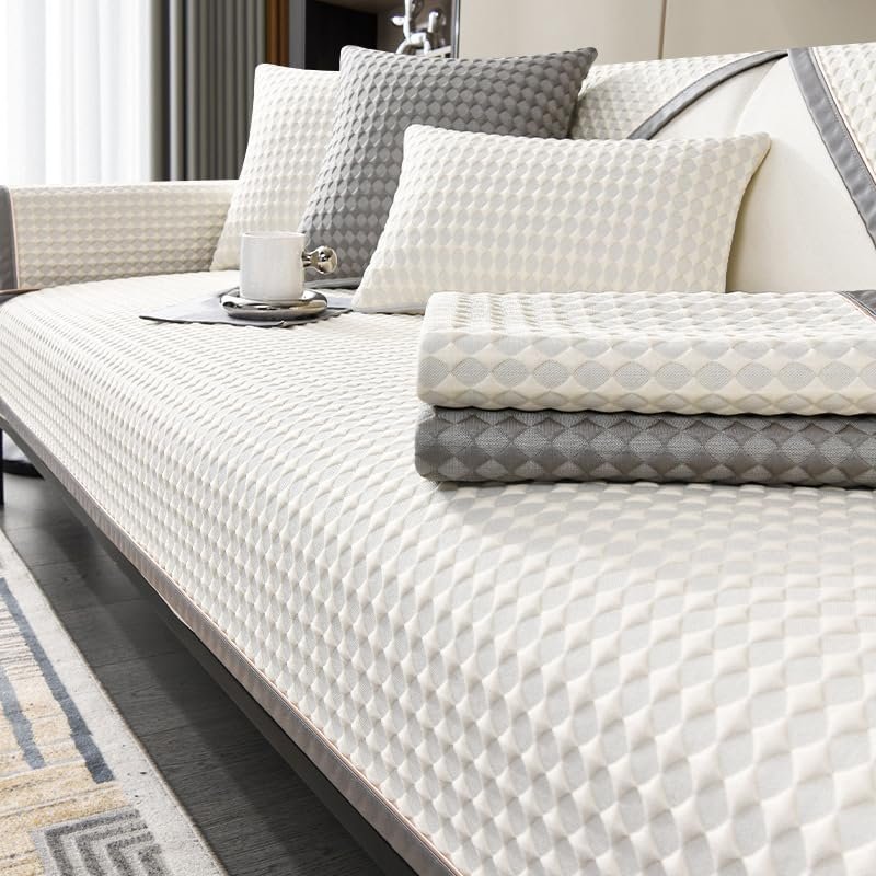 Summer New Cooling Ice Doug Couch Cover,Upgrade Honeycomb Anti-slip Sofa Cover,3D Structure Breathable Cool Couch Covers,1 Piece Smooth Washable Sofa Cover for Sleeping Naked,White-28"x47"/70x120cm