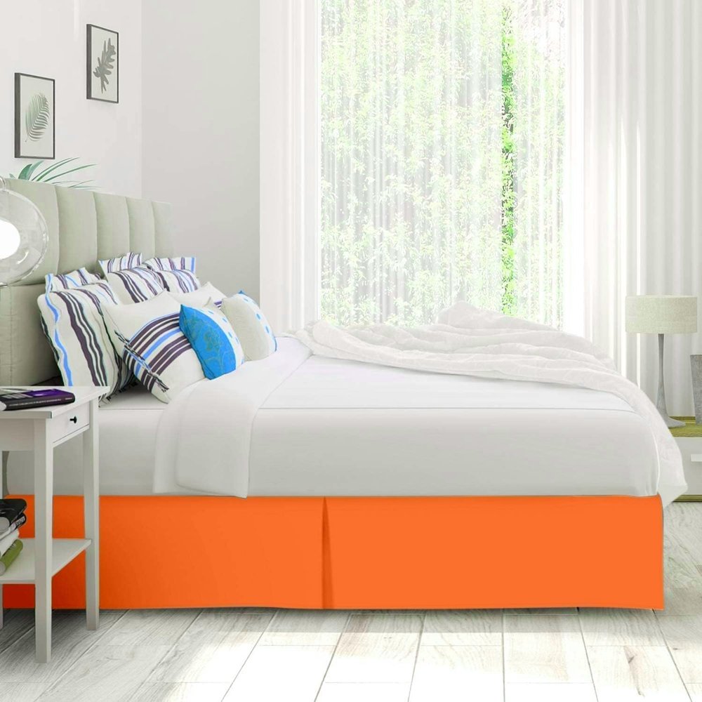 Texonic Split Corner Bed Skirt 13 Inch Drop Twin XL Size 100% Egyptian Cotton Wrinkle and Fade Resistant Long Staple Premium 600 Thread Count - Orange