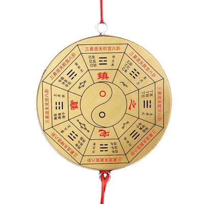 Fengshui ba gua Mirrors, Feng Shui Mirror Bagua Mirror Car Rear View Mirror Hanging Interior,12cm Brass Bagua Mirror Pendant Tai Chi Yin Yang Flat Mirror