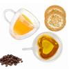 QHYK Double Wall Heart Shaped Coffee Mugs Set of 2, Espresso Glass Cups with Handle, for Coffee, Latte, Tea, Wine cup, Party, Gifts, 8oz/240Ml (with Exquisite Coasters) view 1