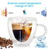 QHYK Double Wall Heart Shaped Coffee Mugs Set of 2, Espresso Glass Cups with Handle, for Coffee, Latte, Tea, Wine cup, Party, Gifts, 8oz/240Ml (with Exquisite Coasters) view 3