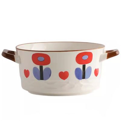 Large Soup Bowls with Handles Microwave Safe, Ceramic Soup Bowls, 60.8 Ounce for Soup, Cereal, Stew, French Onion Soup Bowls (Color : B)