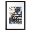 Frame Amo 24x36 Black Solid Wood Poster Frame, White Multi Mat for 20x30 and 18x24 Image, Tempered Glass Front, 1.5 inch Wide, 1 inch Thick, High-End, Heavy-Duty, Gallery Grade & Acid-Free view 1