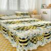 Bee Love Heart Bed Skirt for Cal King Size Bed,Wrap Around Bedding Skirt Gathered Dust Ruffle Bedskirt Sets With 2 Packs Matching Pillow Covers 36"x20",Yellow Spring Floral Green Eucalyptus Plaid view 3