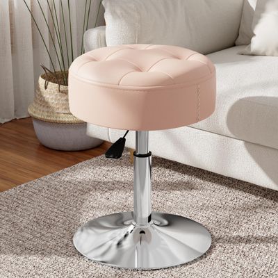 ACEQLYT Pink Adjustable Vanity Stool Heavy Duty 300lbs, Fire-Resistant & 360 Swivel & Height Adjustable Stool for Vanity Desk Bathroom Bedroom, Small Vanity Chair for Makeup Room, Round Ottoman