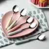 KFANXILET Ceramic Handle Colored Stainless Steel Spoon Cutlery Fine Soup Spoon Rice Spoon, Light Yellow view 2