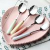 KFANXILET Ceramic Handle Colored Stainless Steel Spoon Cutlery Fine Soup Spoon Rice Spoon, Light Yellow view 4