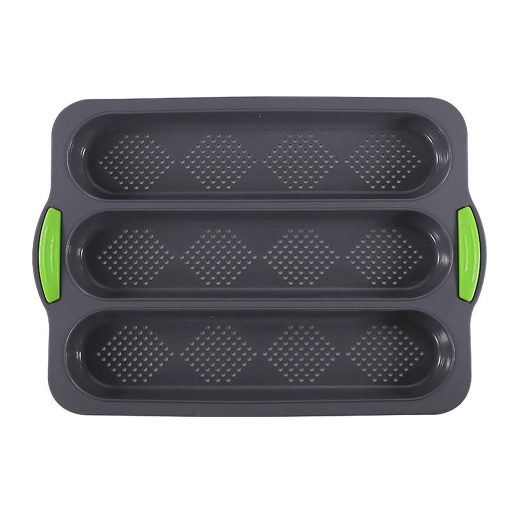 ABPETE Bread Loaf Pan for Baking: Silicone Loaf Pan Nonstick Easy Unmold and Clean,Bread Pans for Baking Baguettes Hot Dogs Sandwiches,Oven Safe,-40 to 230 (Gray+Green, 3 Grids)