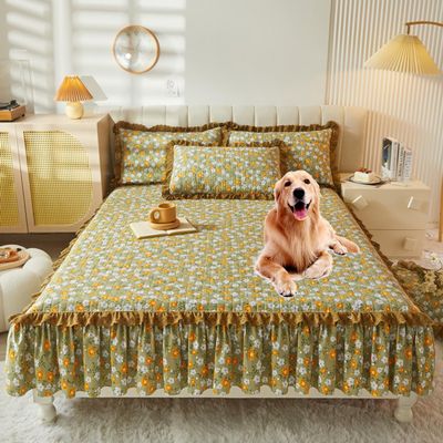 XCLOOZGL Printed Bedspread Cover Wrap Around Bedskirt Pleated Bedspread Double/Single/Queen Sheet Dust Ruffled Full Bed Skirts Boys Girls Bedroom Deco Mattress Cover for All Seasons,K,200 * 220cm