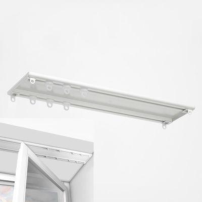 Double Curtain Track Set-Ceiling Mount, White Aluminum Ceiling Track for Curtains, Ultra-thin Sliding Curtain Rail System, Heavy Duty Curtain Rail, for Living Room and Bedroom ( Color : White , Size :