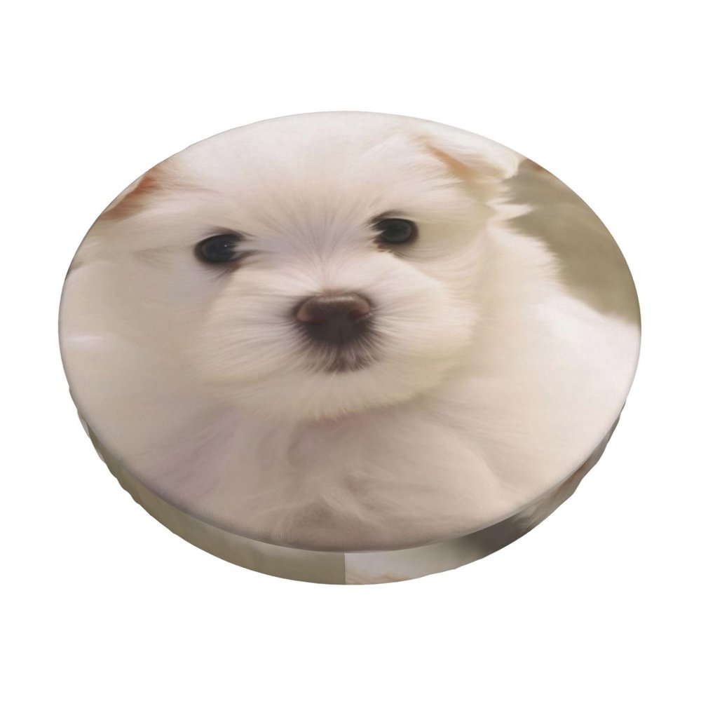 ZLYYXY Cute Maltese Puppy Bar Stool Cover Round Seat Cushion Pattern Round Stool Cover with Elastic Washable Stool Cover