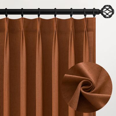 94 Inch Length Bohemian Rustic Pinch Pleat Linen Curtains Drapes 2 Panels Set,Hooks Sense of Design Semi Sheer Elegance Window Curtains Living Room Bedroom,Half Price Drapes 94 inches Long Set of 2