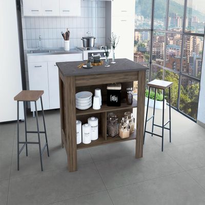 Versatile Kitchen Island Workstation  Modern & Spacious Design with Protective Silver Nanoparticle Top, Three Open Shelves, Easy Assembly, Ideal for Meal Prep & Storage (Dark Brown+Onix)