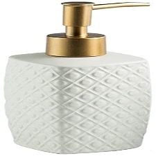Art Soap Dispenser for Bathroom Kitchen Hotel, Ceramic Lotion Bottle Bathroom Refillable Matte Flower Carving Soap Dispenser with Golden Matte Pump for Kitchen Countertop Shower ( Color : White )