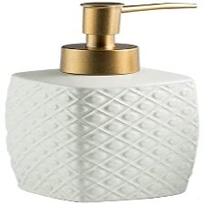 Art Soap Dispenser for Bathroom Kitchen Hotel, Ceramic Lotion Bottle Bathroom Refillable Matte Flower Carving Soap Dispenser with Golden Matte Pump for Kitchen Countertop Shower ( Color : White )