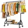 HYSEYY Heavy Duty Clothes Rack Load 450 LBS, Metal Garment Rack, Standing Rolling Clothing Rack for Hanging Clothes with Sturdy Wheels & Shelves, Portable Closet Wardrobe Rack,Black view 1